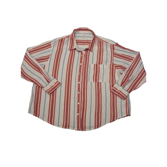 Maurices Tops - Maurices Striped Button Down Shirt Red Blue Cream Long Sleeve Casual‎ Womens XXL